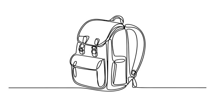 Continuous single line drawing of a school backpack for travel and education concept design isolated on a simple plain surface for minimalist style art