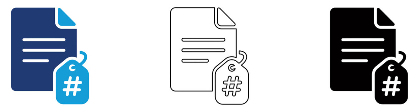 Multicolor Document Tag Icon Set with Filled and Outline Styles for File Classification Document Labeling Content Organization and Record Management Isolated on Transparent Background