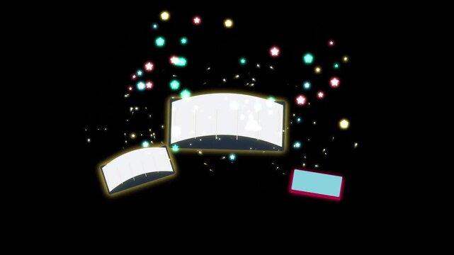 Animated floating ui panels with glowing star particles overlay
