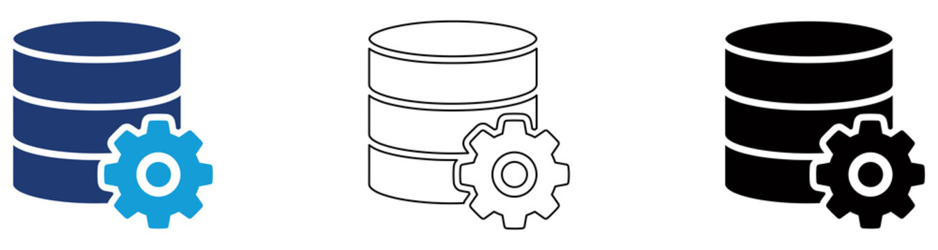 Multicolor Database Configuration Icon Set with Filled and Outline Styles for Data Management Server Administration Database Settings and System Optimization Isolated on Transparent Background