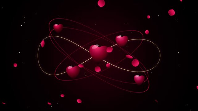 Romantic heart orbit animation with floating petals Motion background