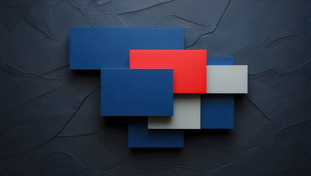 Abstract overlapping rectangles in blue red and grey colors illustration