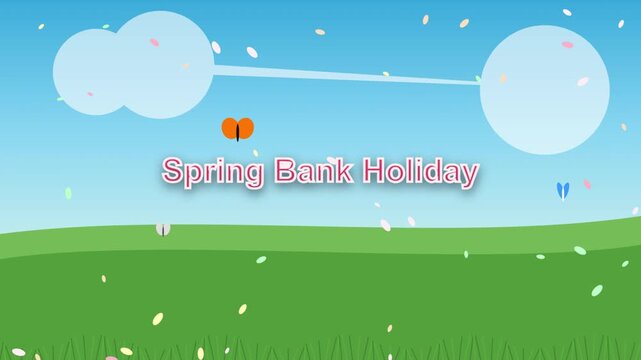 Spring bank holiday motion with animated butterflies and falling petals