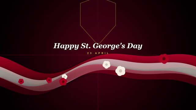 Happy St. George's day motion with red floral wave and shield emblem