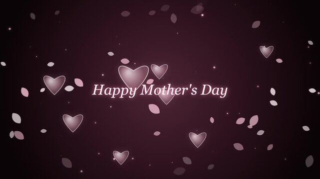 Happy mother's day greeting motion background with floating hearts and petals