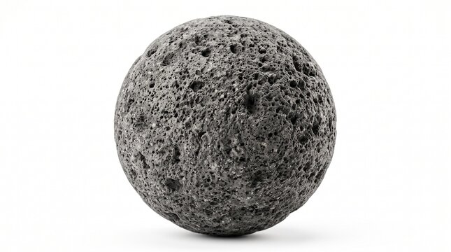 Rough volcanic pumice stone sphere with porous texture isolated on neutral background
