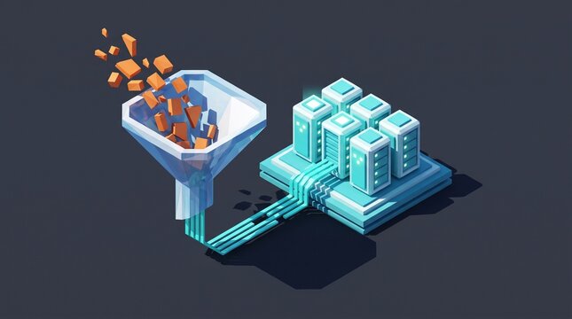 3D isometric low poly ddos mitigation traffic scrubber cyber defense
