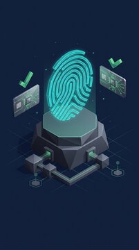 3D isometric low poly biometric identity verification authentication security pod
