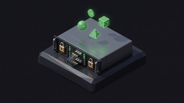 3D isometric low poly hardware security module cryptographic key vault