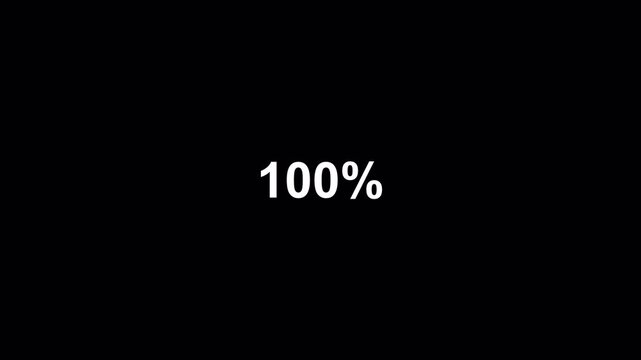 Zero to hundred percentage number counter animation with alpha channel, 0% to 100% number counter animation on a transparent background