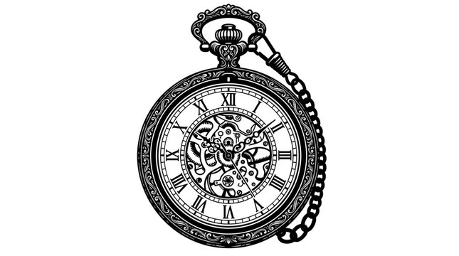 Antique Pocket Watch with Intricate Gears and Roman Numerals