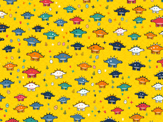 Kawaii T Rex And Triceratops Seamless Pattern © iushakovsky