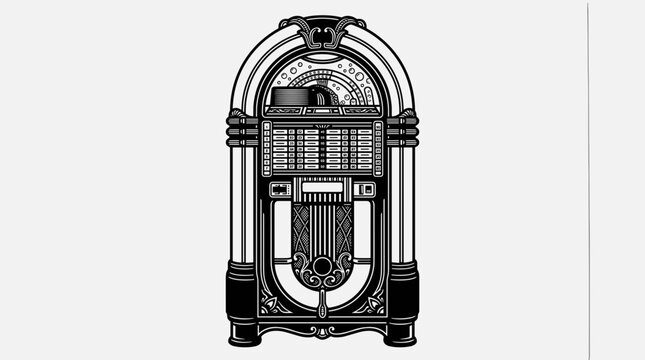 Retro Jukebox Illustration Black and White Vintage Music Machine