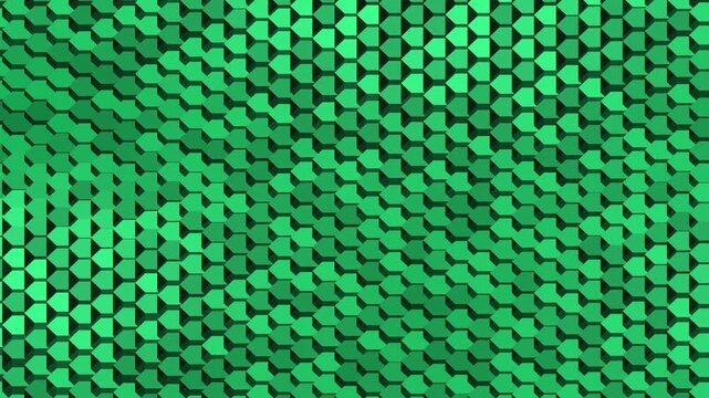 Emerald green abstract hexagonal waves and shimmering geometric pattern background, seamless loop