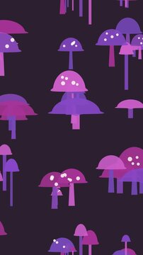Fond anim&eacute; de champignons des bois violet avec mouvement vertical