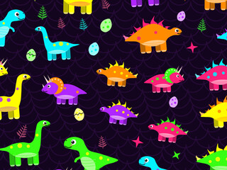 Kawaii T Rex And Triceratops Seamless Pattern © iushakovsky