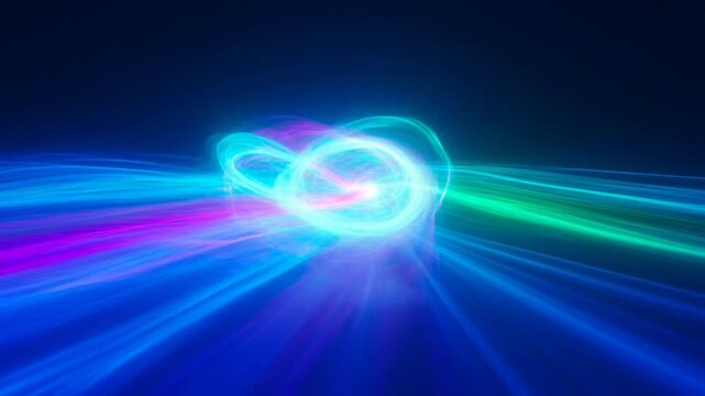Abstract Energy Vortex: A swirling vortex of neon blue, purple, and green light pulses with ethereal energy, evoking a sense of dynamic movement and futuristic power.