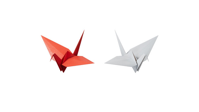 Origami Bird, bird paper crane. 3d illustration pair of bird paper craft for Hiroshima remembrance day minimal style concept.Supports PNG files with transparent backgrounds.