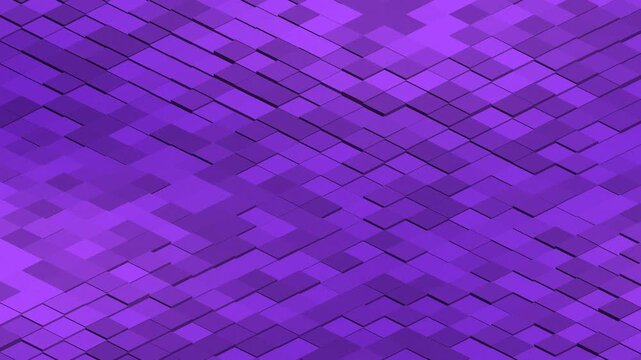 Purple abstract 3D cubes geometric mosaic and glowing block pattern, seamless loop