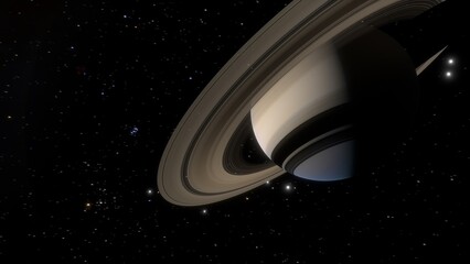 Timelapse graphic animation of Saturn with its rings composed of ice and rock particles, showing orbiting moons moving around the planet.  © Jose Lledo