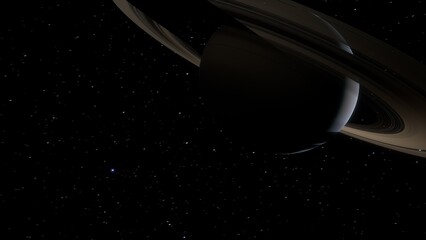 Timelapse graphic animation of Saturn with its rings composed of ice and rock particles, showing orbiting moons moving around the planet.  © Jose Lledo