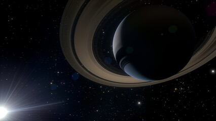 Timelapse graphic animation of Saturn with its rings composed of ice and rock particles, showing orbiting moons moving around the planet.  © Jose Lledo