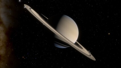 Timelapse graphic animation of Saturn with its rings composed of ice and rock particles, showing orbiting moons moving around the planet.  © Jose Lledo