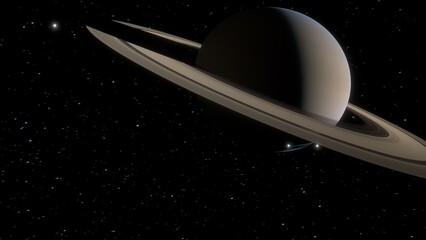 Timelapse graphic animation of Saturn with its rings composed of ice and rock particles, showing orbiting moons moving around the planet.  © Jose Lledo