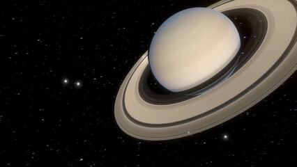 Timelapse graphic animation of Saturn with its rings composed of ice and rock particles, showing orbiting moons moving around the planet.  © Jose Lledo