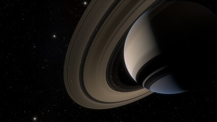 Timelapse graphic animation of Saturn with its rings composed of ice and rock particles, showing orbiting moons moving around the planet.  © Jose Lledo