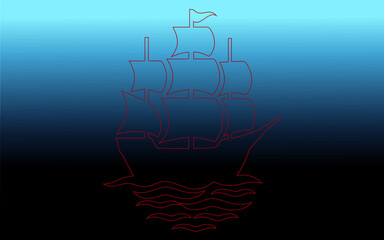 line art sailing ship on gradient maritime travel exploration © VECTOR  STOCK