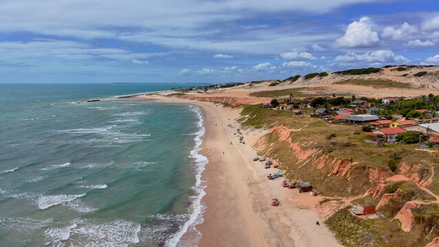 Aerial drone view of turquoise sea at Canoa Quebrada.