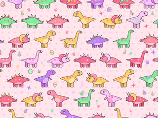 Colorful Prehistoric Dinosaurs Childrens Wallpaper Design © iushakovsky