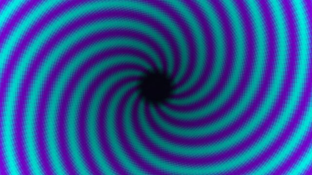 Neon purple and cyan abstract hypnotic spiral vortex background, seamless loop