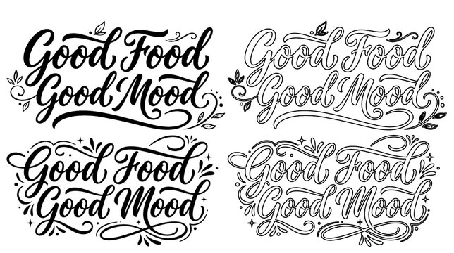 Vintage Floral Good Food Good Mood Badges - Calligraphic Kitchen Quote Set