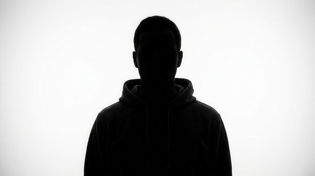 A dark silhouette featuring an unrecognizable person isolated on white background