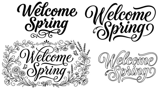 Welcome Spring Typography Set - Vintage Floral Lettering Badges and Quotes