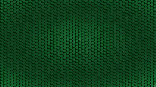 Dark green abstract radial hexagonal grid pattern and shimmering geometric background, seamless loop