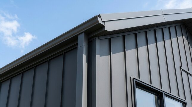 Window and metal roof eaves detailed on a modern building exterior