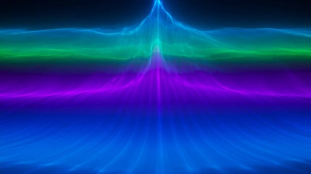 Abstract Aurora: Ethereal bands of blue, purple, and green light ripple and ascend, resembling a celestial aurora borealis or a vibrant energy spectrum.
