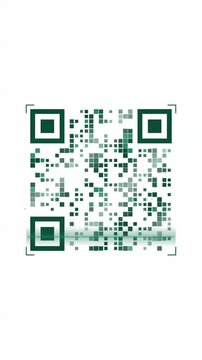Green QR code scanning with a futuristic digital laser beam light effect on a white background