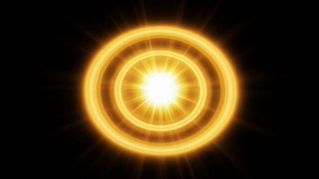 Radiant Energy Burst: A vibrant, abstract burst of golden energy emanates outwards in concentric rings, creating a mesmerizing display of light and power against a dark backdrop.