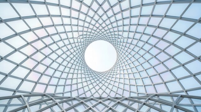 Geometric sky pattern within a translucent architectural diamond lattice ceiling structure