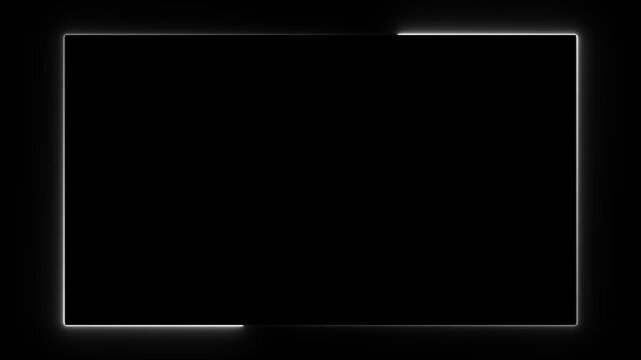 4k ultra hd 3840x2160 white neon glowing border frame animation bright light rectangle overlay dark background motion graphic looping video