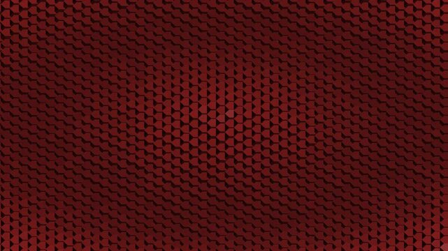 Dark red abstract radial hexagonal grid pattern and shimmering geometric background, seamless loop