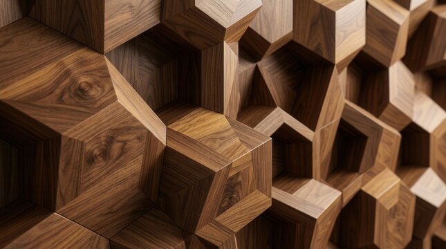 Abstract wooden wall texture background with 3D geometric cube patterns