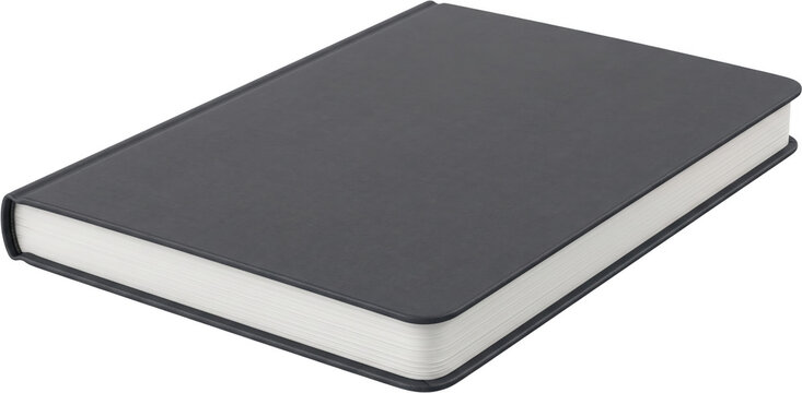 Closed dark grey notebook on transparent background