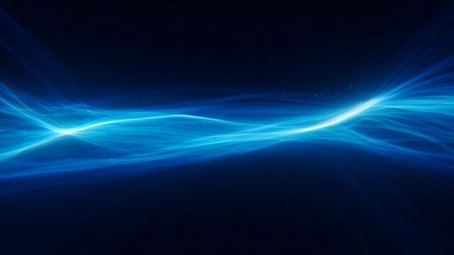 Abstract Blue Light Wave Form: An abstract digital artwork features a dynamic wave of electric blue light, emanating from the darkness, creating a sense of futuristic energy and movement.
