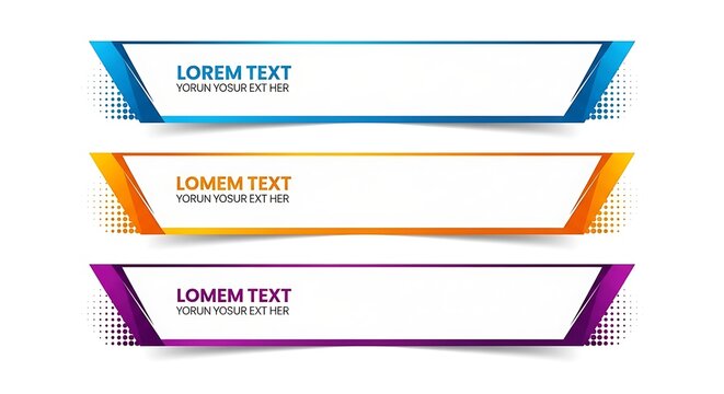Set of three colorful lower thirds banner templates with halftone pattern edges
