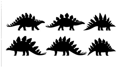 Stegosaurus Dinosaur Silhouettes, Prehistoric Reptile Vector Icons, Ancient Creature Graphic Elements, Jurassic Era Wildlife Collection © sifat